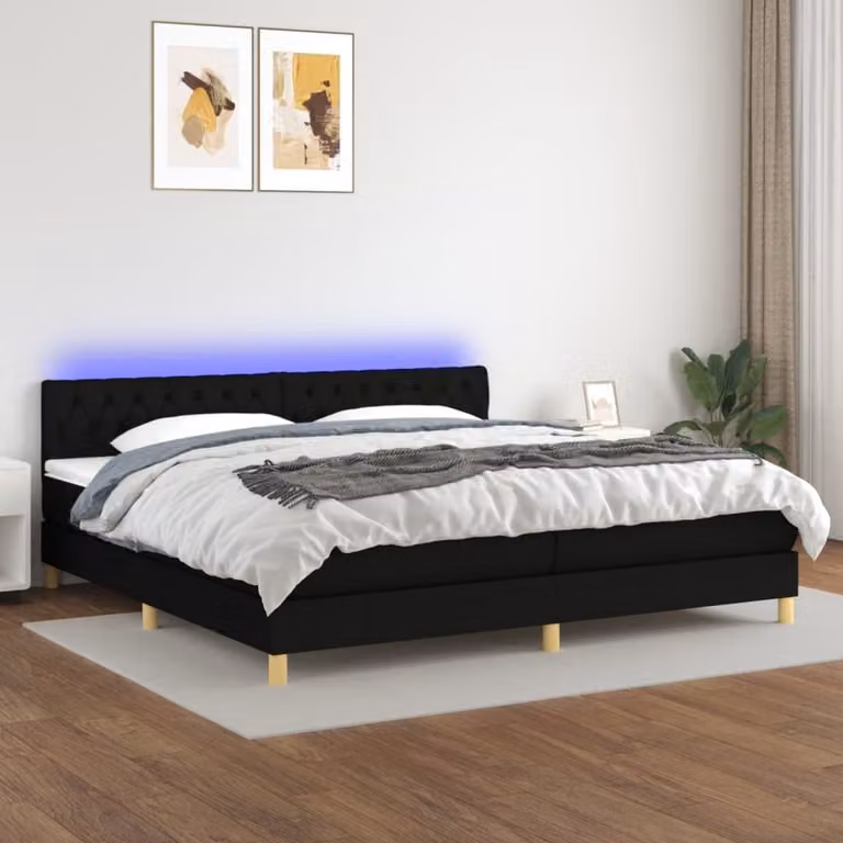 Maison Exclusive - Letto a Molle Materasso e LED Nero 200x200cm in Tessuto