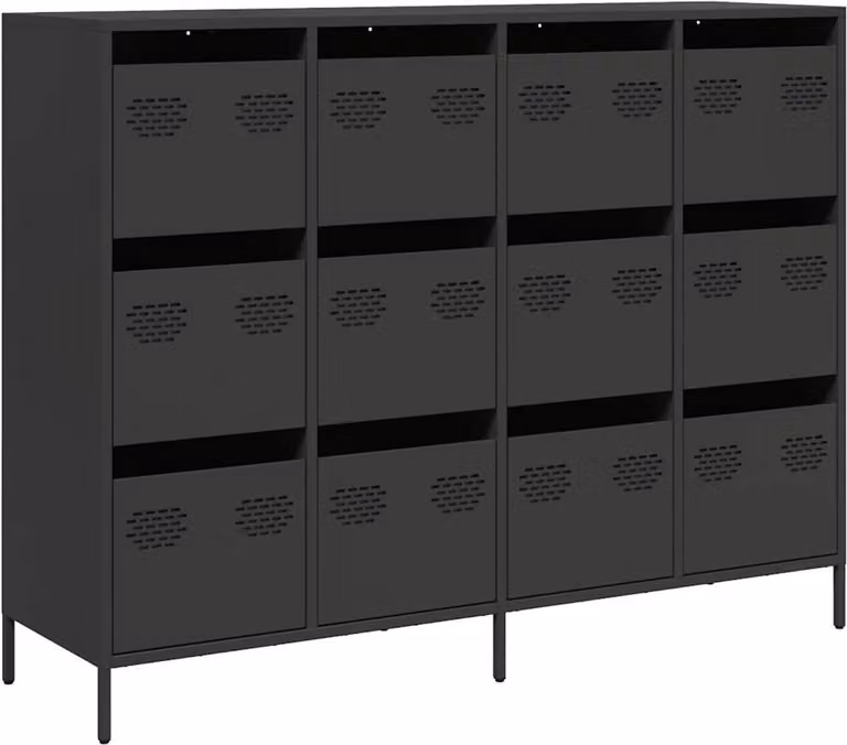 Credenza Nera 135x39x103,5 cm in Acciaio Laminato a Freddo