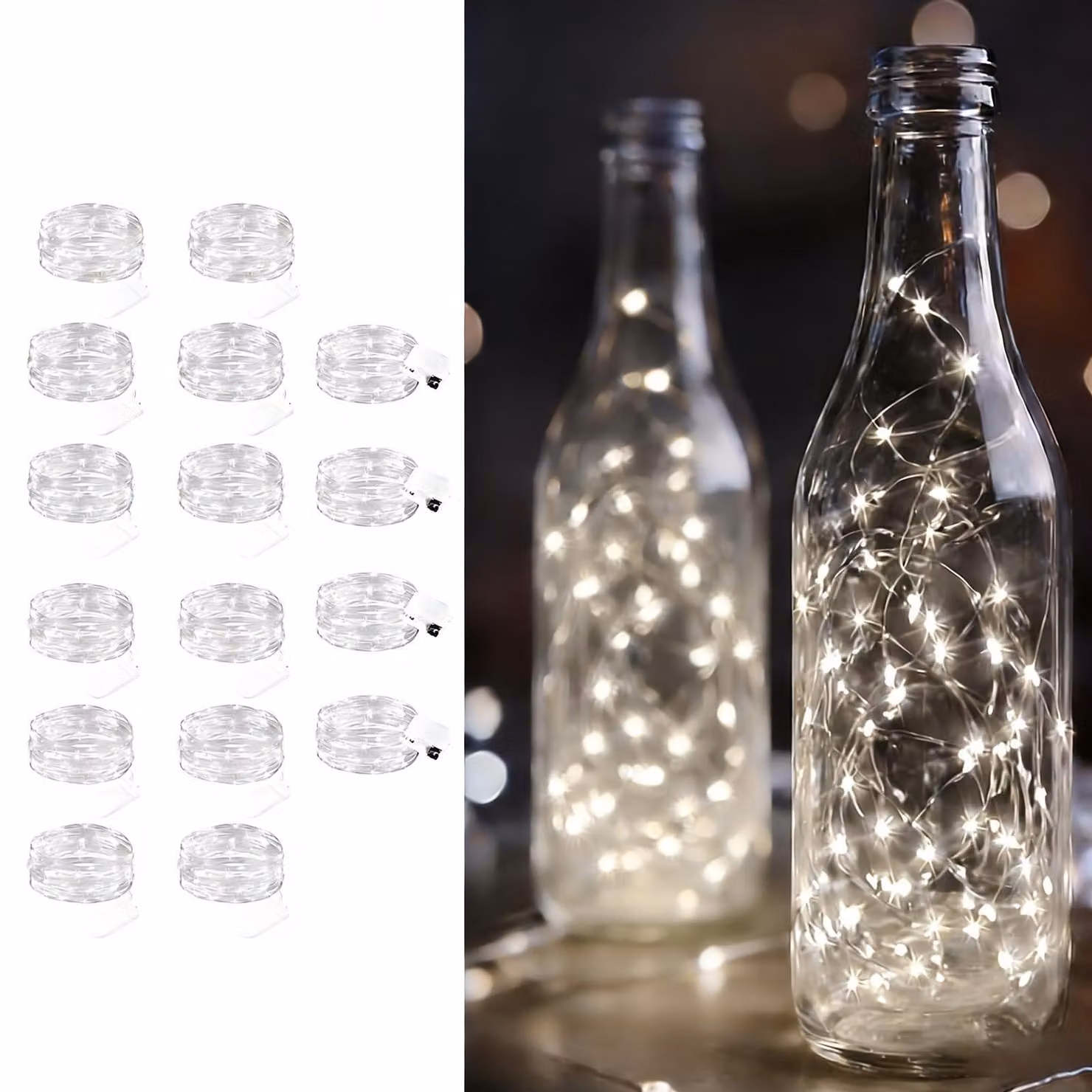 Catena luminosa a LED, 16 luci, lunghezza totale 1 metro, luce bianca fredda, alimentazione a batteria, impermeabile