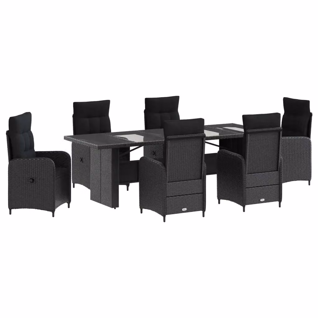 Set da pranzo per esterni vidaXL in polyrattan nero con tavolo in legno di acacia, 7 pezzi – 2