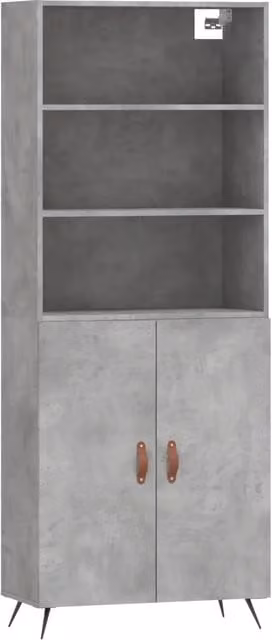 Credenza Buffet da pranzo in legno multistrato e metallo Grigio Cemento L: 69,5 cm, P: 34 cm, H: 180 cm – 1