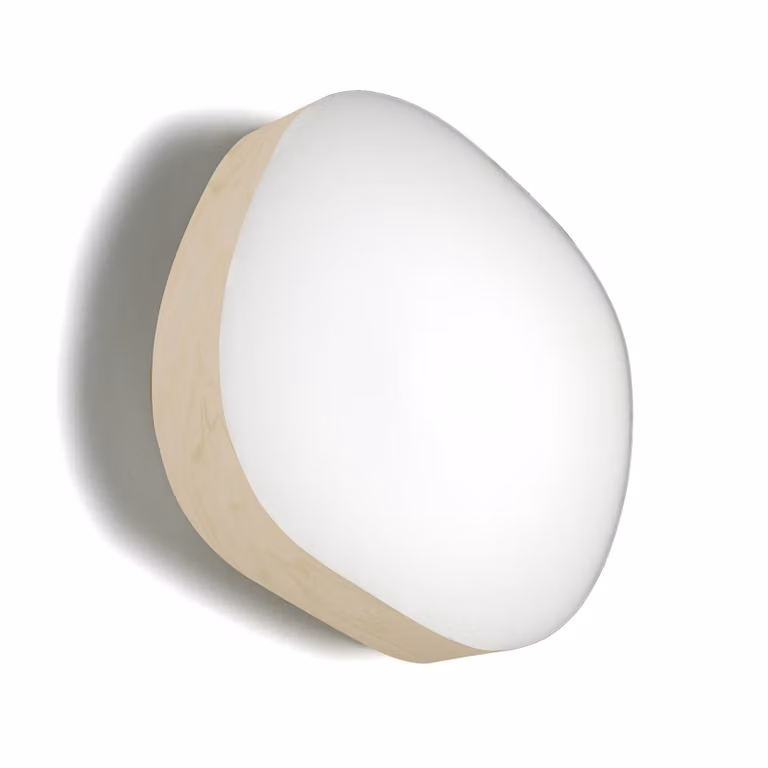 LZF LAMPS Applique da parete di design Guijarro Large, dimmerabile, Bianco / Opale, Soggiorno / Sala da pranzo, Legno, Design, Applique
