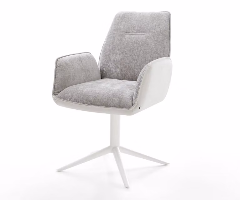 DELIFE Sedia girevole Zoa-Flex Mix di materiali Vera pelle Bianco-grigio argento Base bianca Girevole a 360° Funzione oscillante Molle insacchettate