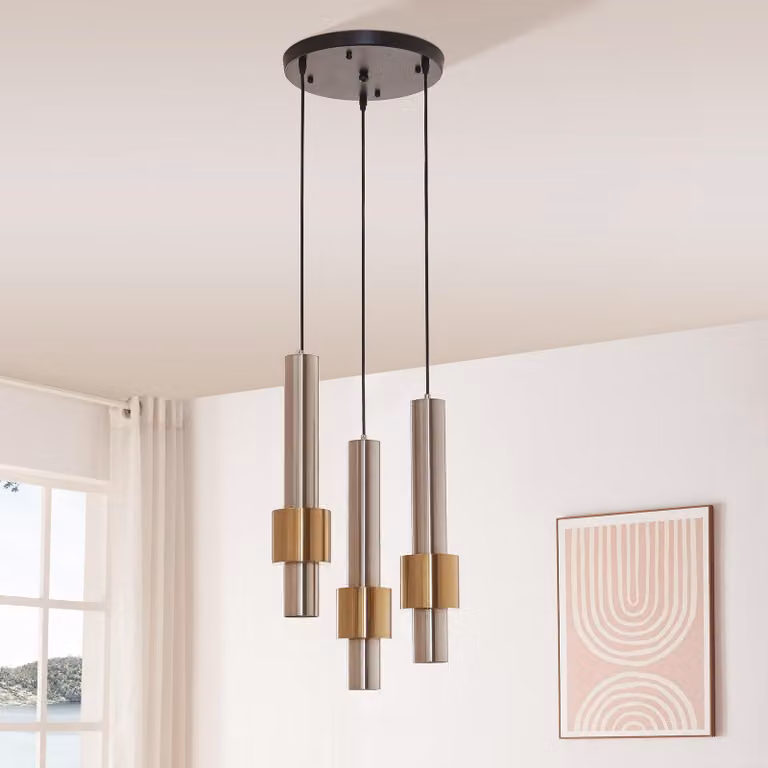 Lampada a sospensione 'Lulled' a 3 luci 200 x Ø28 cm regolabile in altezza 3 x GU10 metallo argento/oro