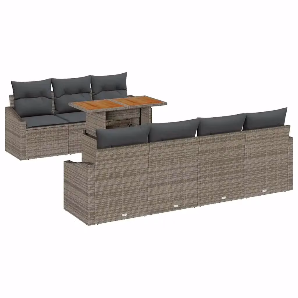 Set Divano da Giardino a L vidaXL 8 Pezzi Grigio con Tavolino e Cuscini in Rattan e Metallo – 2