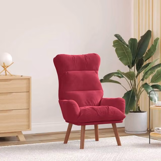 Poltrona moderna vidaXL in velluto rosso con braccioli, L: 69 cm, P: 74 cm, H: 93 cm – 1