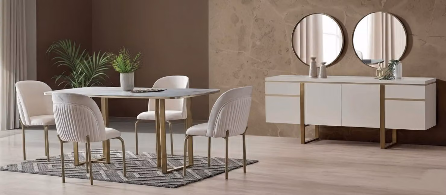 Set da pranzo – Tavolo da pranzo, 4 sedie, credenza e mobile TV basso