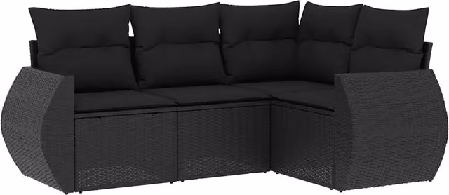 Set Divani da Giardino 4 pz | Set Salotto da Giardino con Cuscini Nero in Polyrattan