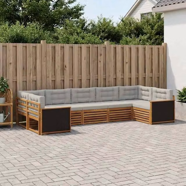 Set di divani da esterno a L vidaXL in legno di acacia con cuscini, beige e grigio