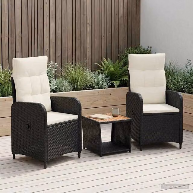 Set Lounge da Giardino 3 pz Nero e Bianco Crema 3422349
