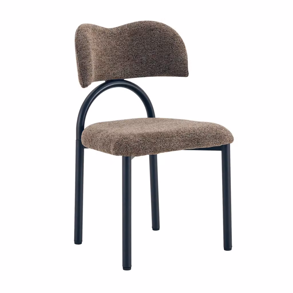 Set di 2 sedie da pranzo moderne con seduta imbottita e schienale curvo in tessuto marrone e struttura in metallo nero – 2