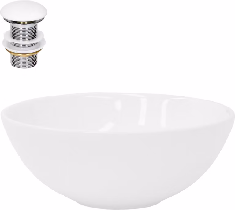 Lavabo LuxeBath Lavabo da appoggio rotondo, Ø 28x11,6 cm, bianco, in Vetroceramica, incl. set di scarico senza troppopieno