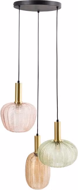 Lampadario a sospensione a 3 luci con paralume in vetro e base in metallo stile retrò multicolore