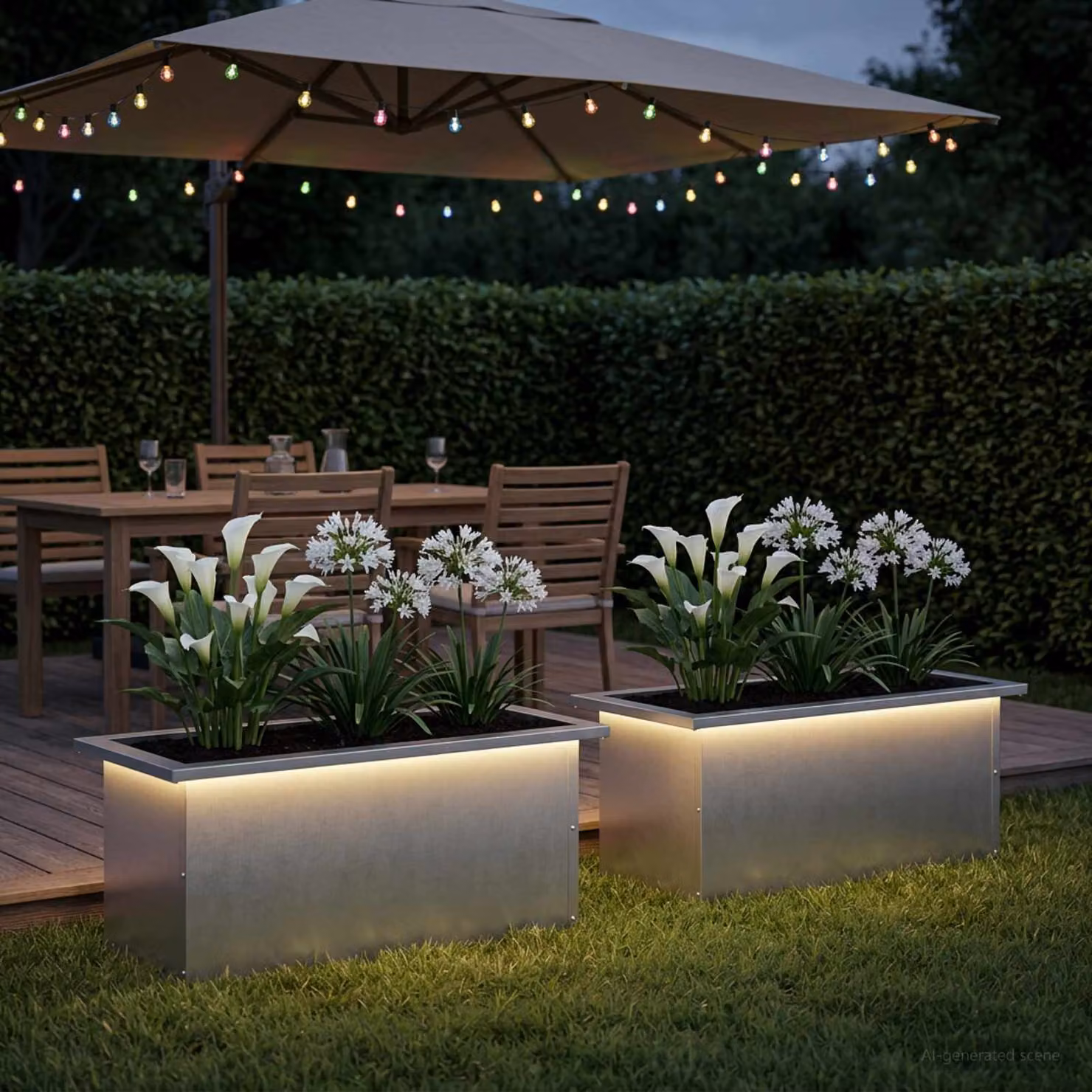 Set di 2 fioriere da giardino con LED vidaXL in acciaio, colore argento, L: 60 cm, P: 30 cm, H: 30 cm
