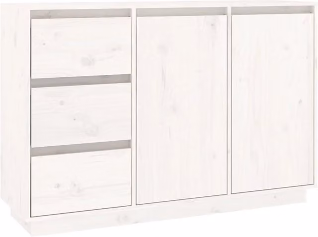 Buffet credenza con cassettiera in legno massello di pino bianco per cucina, soggiorno o camera da letto, L: 111 cm, P: 34 cm, H: 75 cm