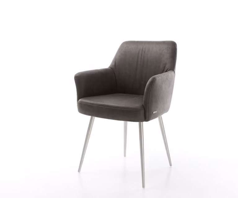 Sedia da pranzo DELIFE Xana-Flex con braccioli in microfibra antracite vintage, 4 gambe coniche in acciaio inossidabile, molle insacchettate