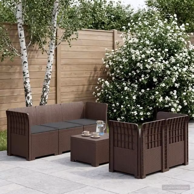 Divano da Giardino 5 Posti con Cuscini Stile Rattan PP Marrone 3443895