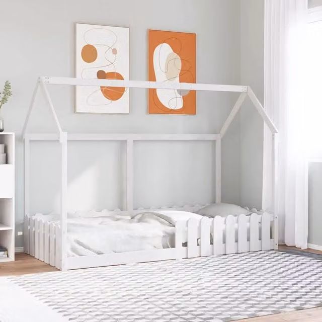 Giroletto Casetta Bambini Bianco 90x190 cm Legno Massello Pino 850693
