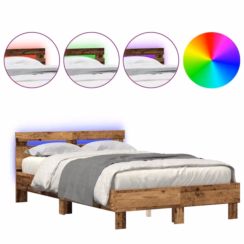 Struttura letto moderna vidaXL in legno effetto vecchio marrone con strisce LED e porte USB, L/P/H: 200 x 120 x 70 cm – 2