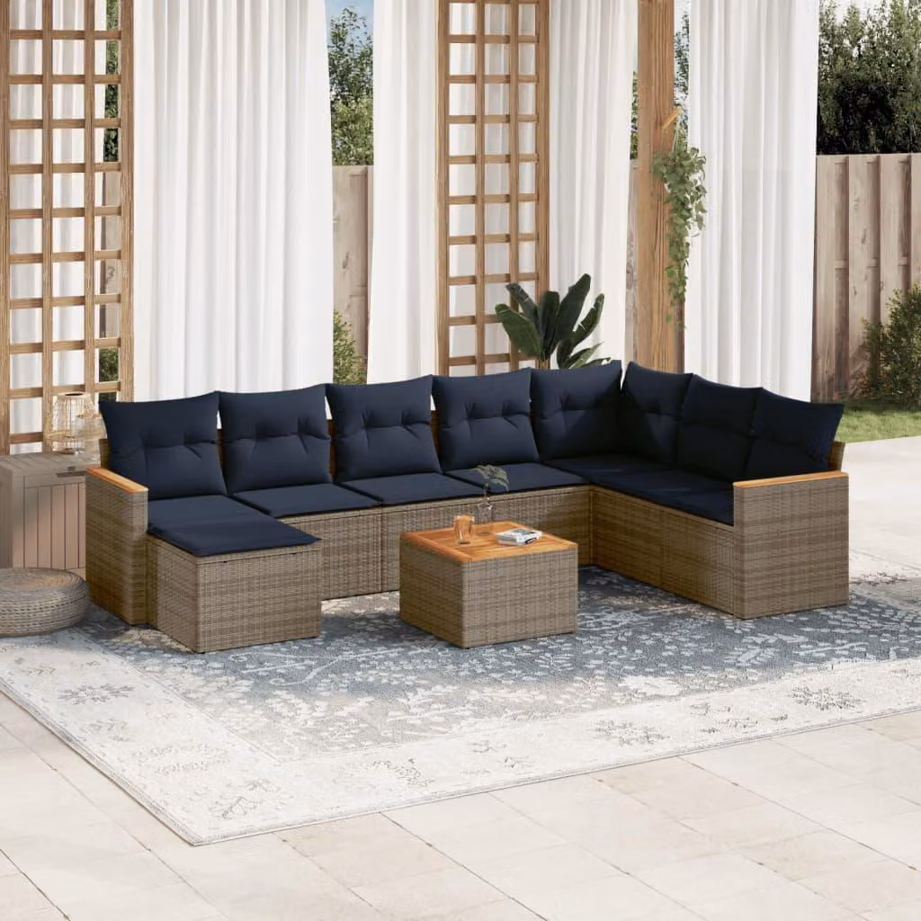 Maison Exclusive - Set di 9 pezzi per giardino con cuscini, grigio, polyrattan