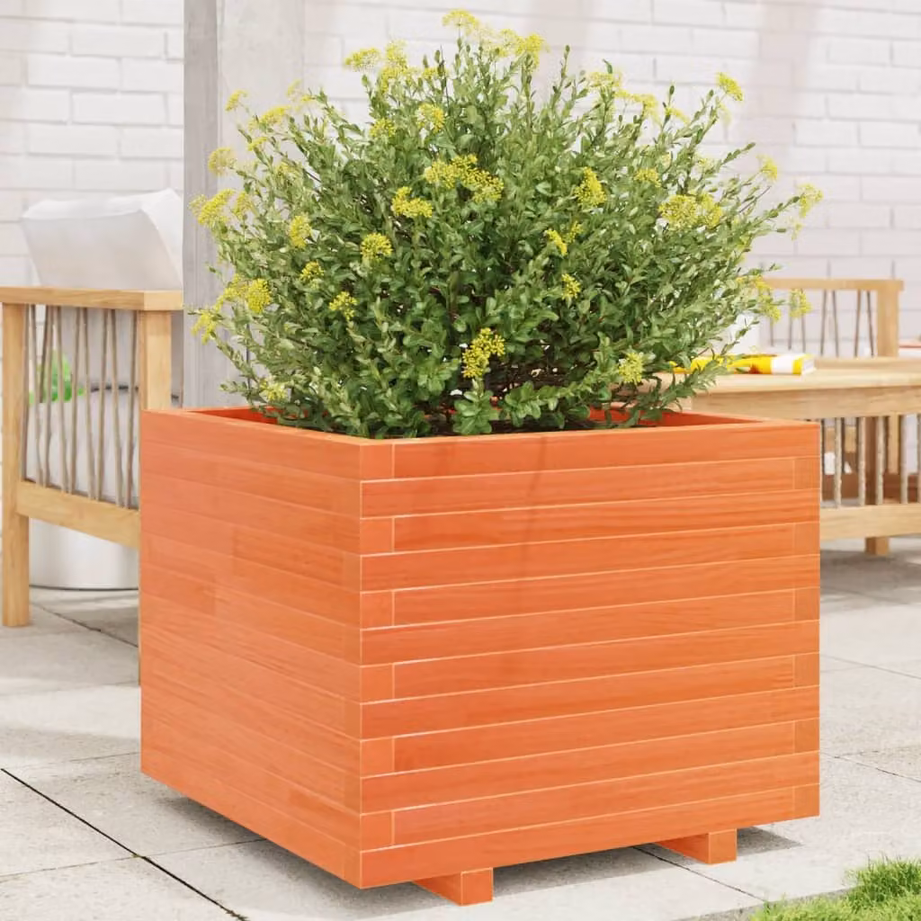 Fioriera da giardino vidaXL in legno di pino marrone, L 60 cm x P 60 cm x H 49,5 cm