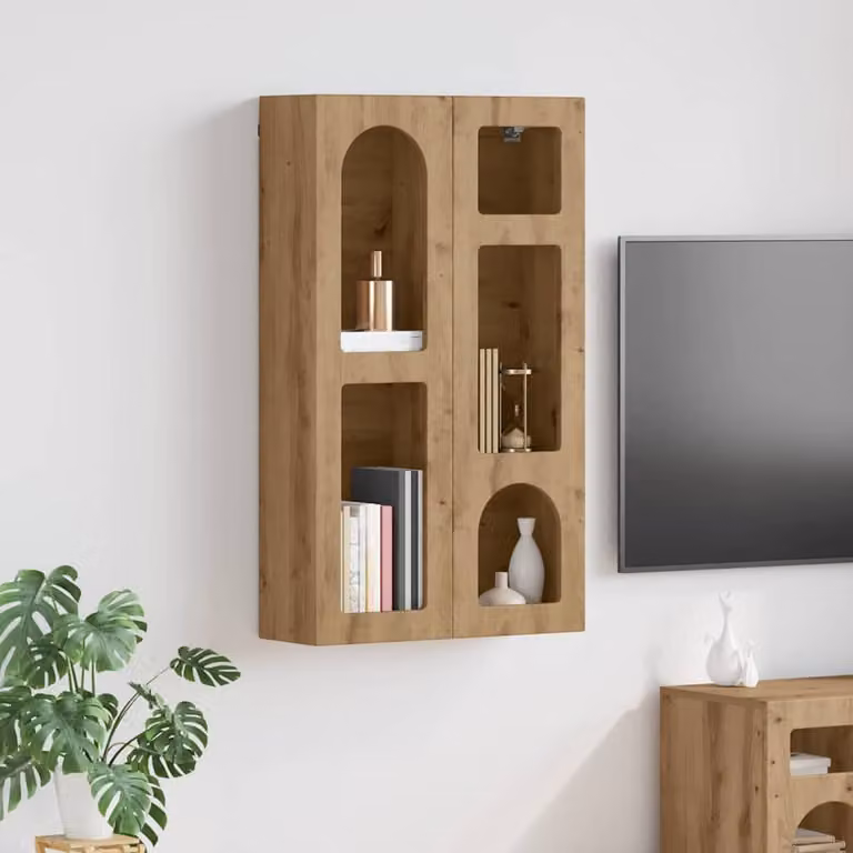 vidaXL Armadio pensile ELST in legno marrone con ante a battente e ripiani interni L: 59 cm, P: 20 cm, H: 100 cm