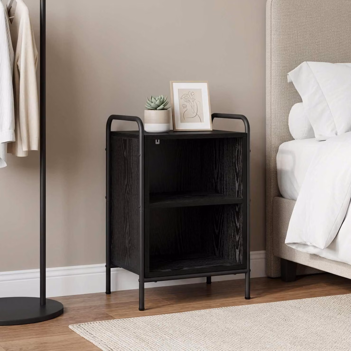 Armadio da notte moderno vidaXL in MDF e metallo, nero e marrone, L 40 cm x P 30 cm x H 60 cm