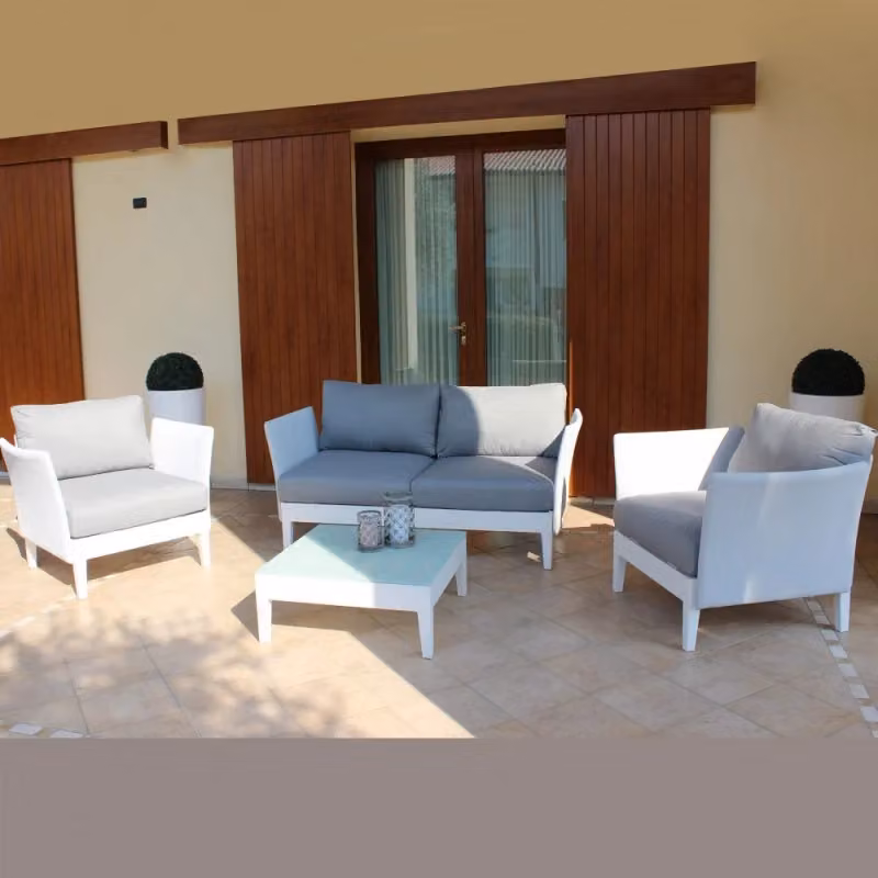 Salotto Minneapolis da 2 posti Cosma con struttura in alluminio verniciato a polvere e seduta in textilene bianco e grigio – 2