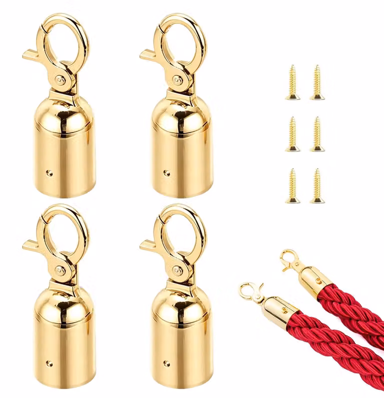 4 cappucci terminali per cavi con gancio, color oro, per ringhiere e corde di sicurezza