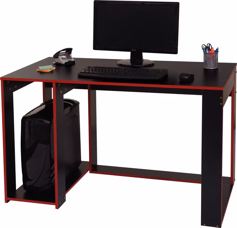 Scrivania HWC-J26, scrivania per computer, scrivania per ufficio, 120x60x76cm ~ nero-rosso