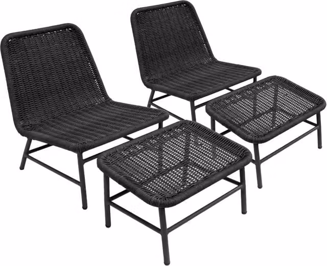 Set 2 poltrone da giardino con poggiapiedi in alluminio e corda,
