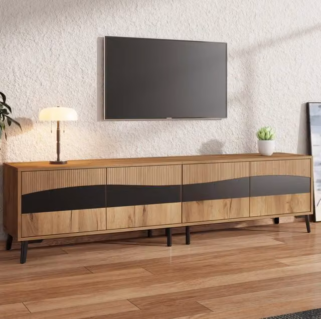 Mobile porta TV con 4 ante; 180 x 40 x 50 cm; pannello truciolare; naturale e nero