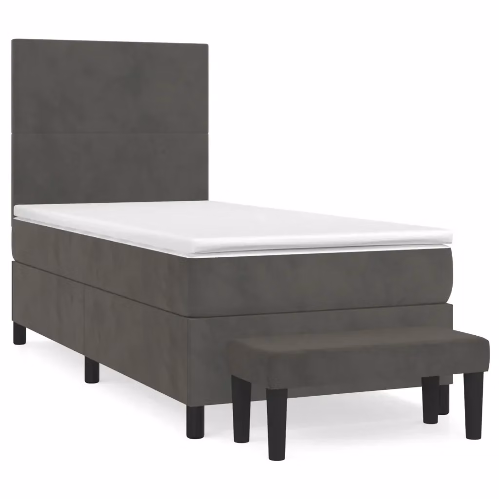 vidaXL Giroletto a Molle Ibrido con Materasso in Velluto Grigio e Bianco, L/P/H: 80 x 200 x 40 cm – 2