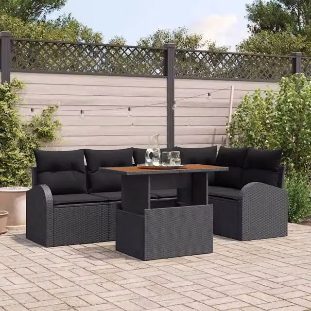 Set Divano da Giardino 6 pz Nero 3349589