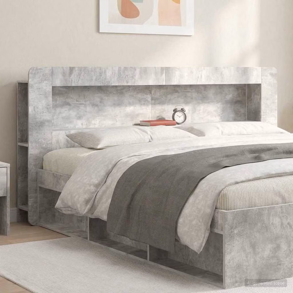 Testata del letto moderna vidaXL in legno ingegnerizzato grigio cemento con ripiani integrati