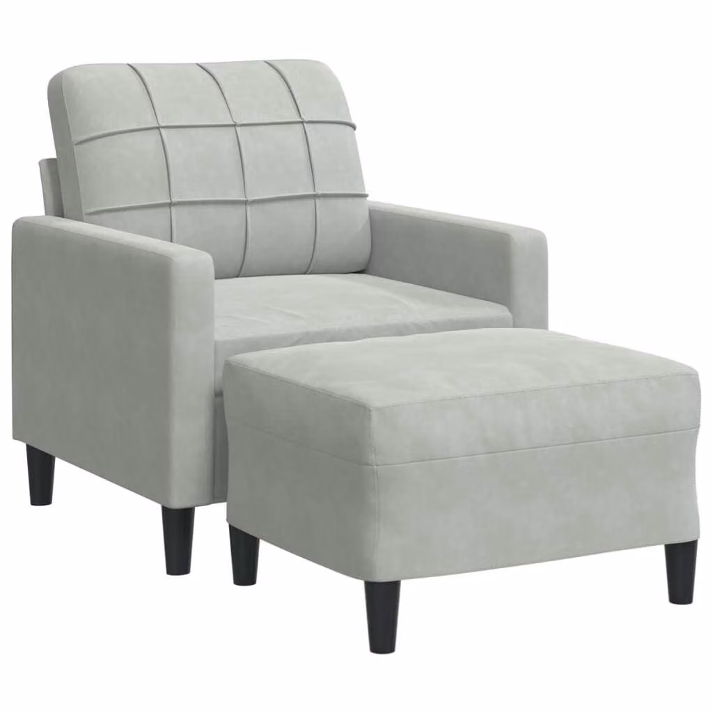 Poltrona con Poggiapiedi Grigio Chiaro 60 cm in Velluto