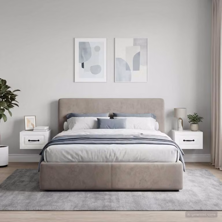 Set di 2 comodini sospesi vidaXL in MDF Bianco Lucido L 34,5 cm x P 33 cm x H 20 cm