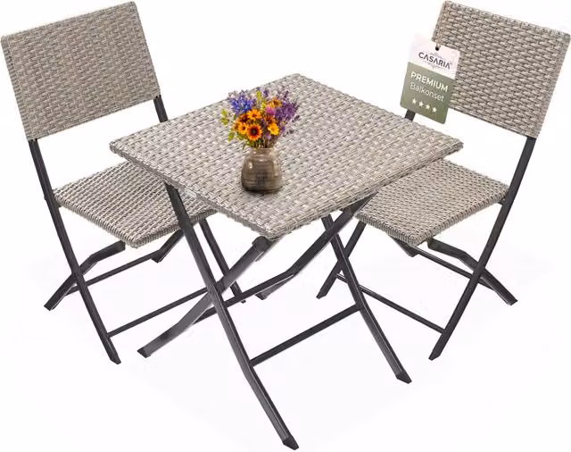 Set da esterno Casaria® in polyrattan nero composto da 3 pezzi pieghevoli per balcone e giardino