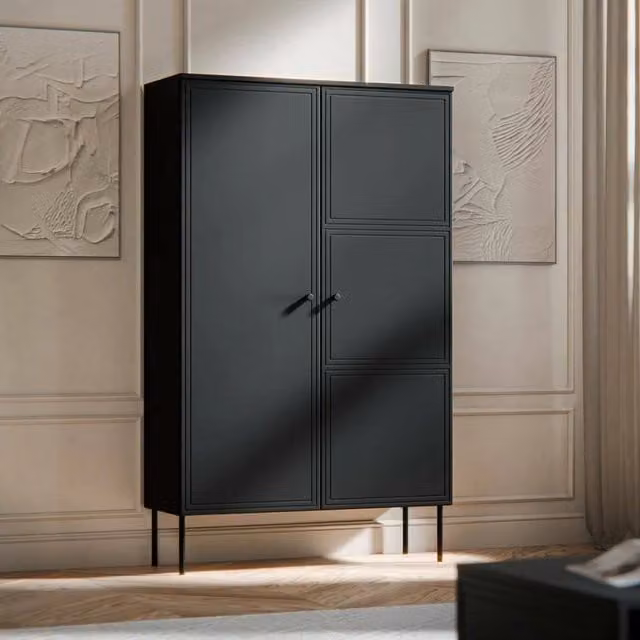 Armadio multiuso 2 ante Sedilo, Mobile multifunzionale, Mobiletto scarpiera, Guardaroba porta scarpe, 100x39 h166 cm, Nero