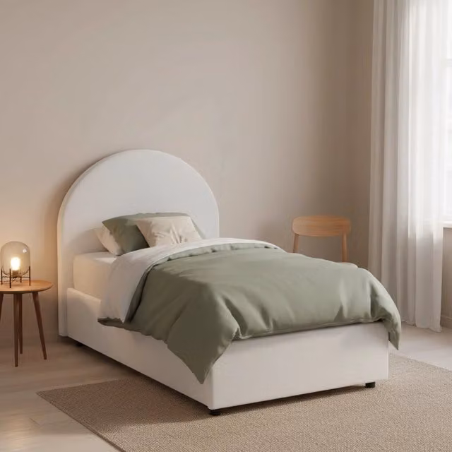 Letto singolo contenitore Egle Talamo Italia con materasso incluso, rivestimento in tessuto, Bianco, 80x190 cm – 1