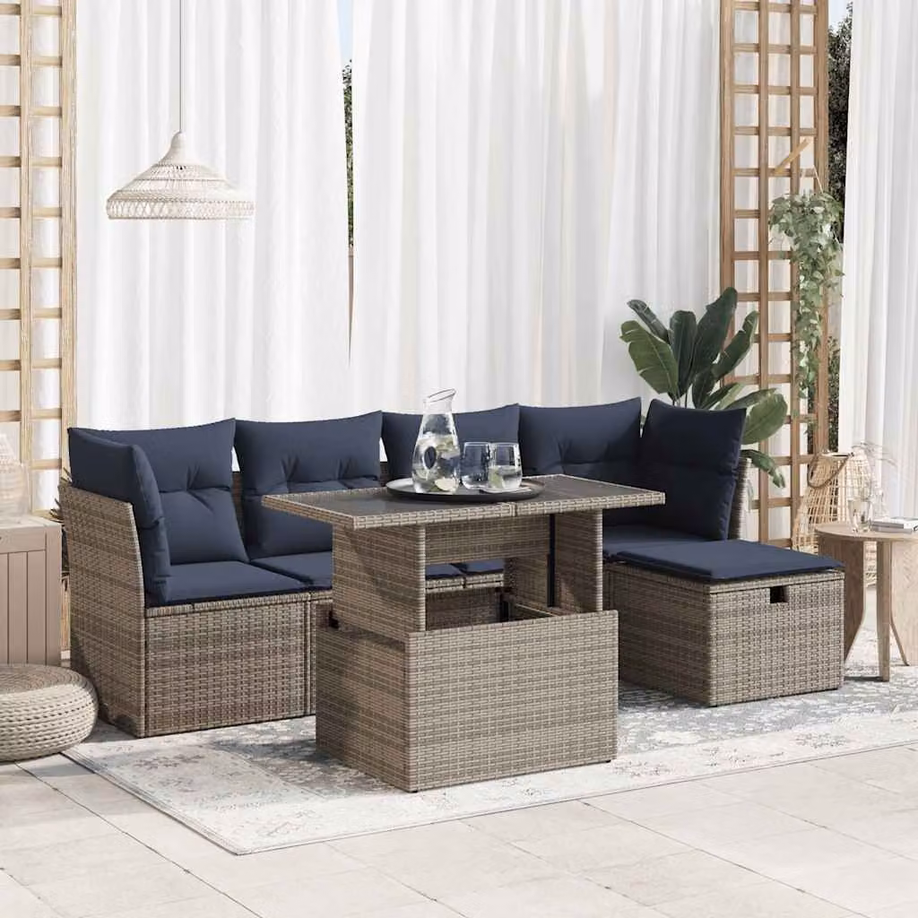 Maison Exclusive - Set Divano da Giardino 6pz con Cuscini Grigio Polyrattan Acacia