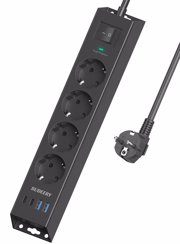 Ciabatta multipresa, con 4 prese, porta USB-C e interruttore