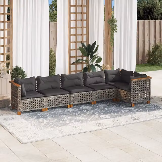 Set Divano da Giardino 6 pz con Cuscini Grigio in Polyrattan 3261849