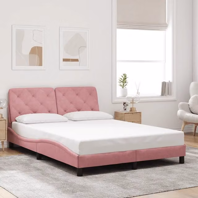 Giroletto senza Materasso-Struttura Letto Rosa 140x200 cm in Velluto