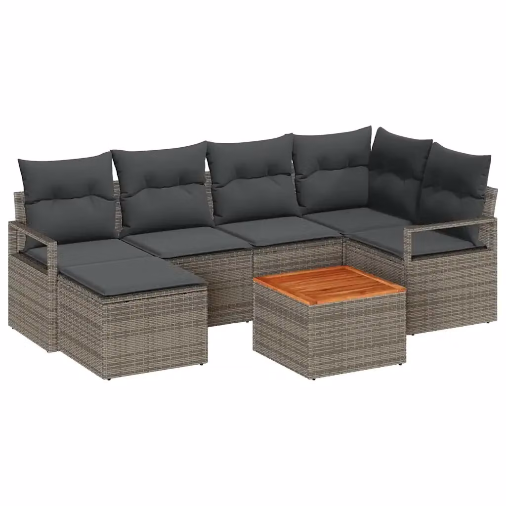 Set Divano da Giardino Moderno vidaXL 7 Pezzi in Polyrattan Grigio con Cuscini e Tavolino – 2