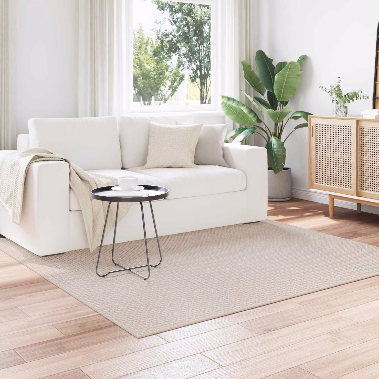 Tappeto Quadrato FARO vidaXL Crema 200 x 200 cm in Poliestere Antiscivolo e Lavabile