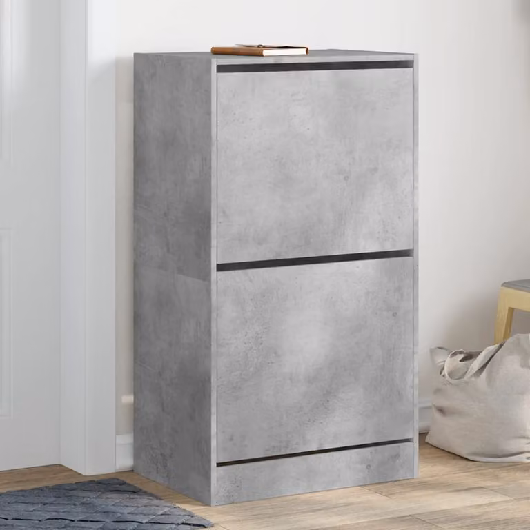 Scarpiera moderna vidaXL con 2 scomparti ribaltabili, montaggio a parete, colore grigio, L: 60 cm, P: 42 cm, H: 108 cm