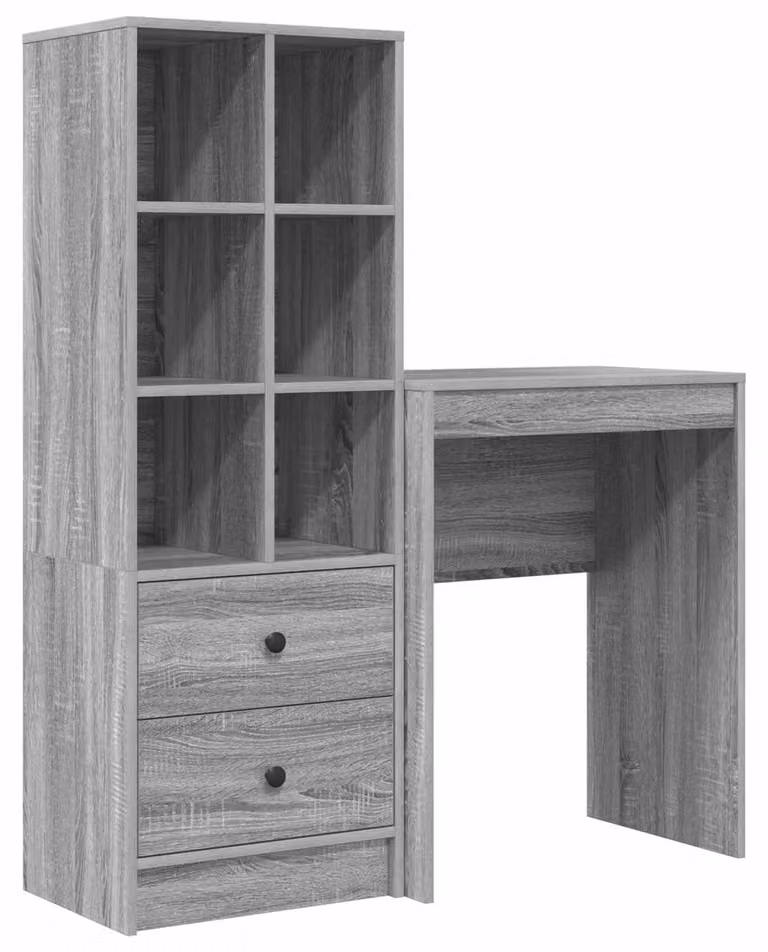 Scrivania con cassetto con lo scaffale 2 pcs Grigio Sonoma