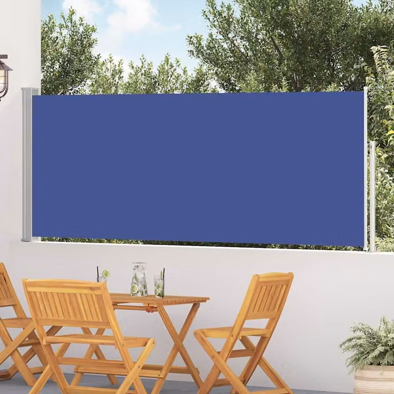 Tenda Laterale Retrattile per Patio vidaXL in Poliestere e Acciaio, Blu, L: 514 cm, H: 117 cm