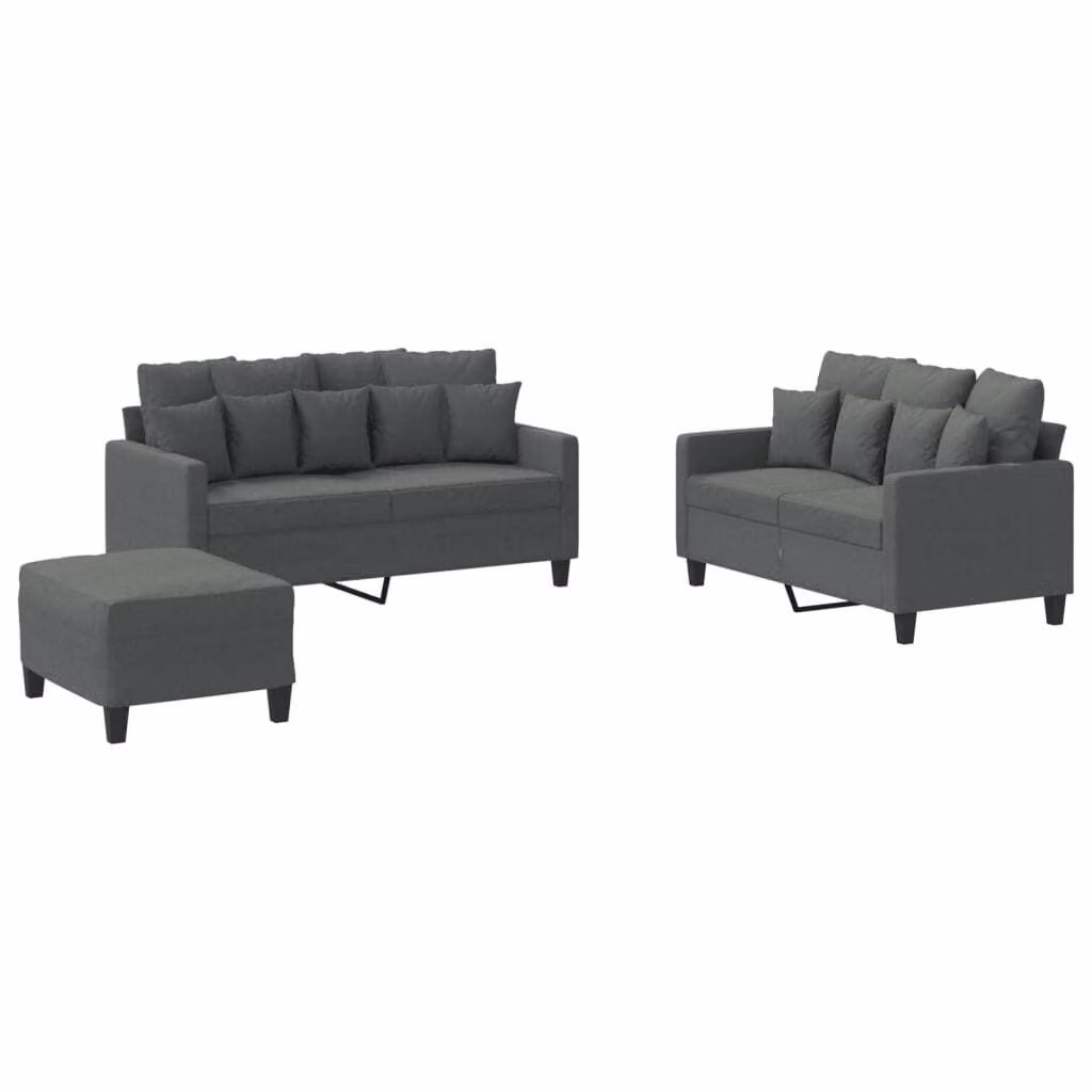 Set di Divani 3 pz con Cuscini Grigio Scuro in Tessuto